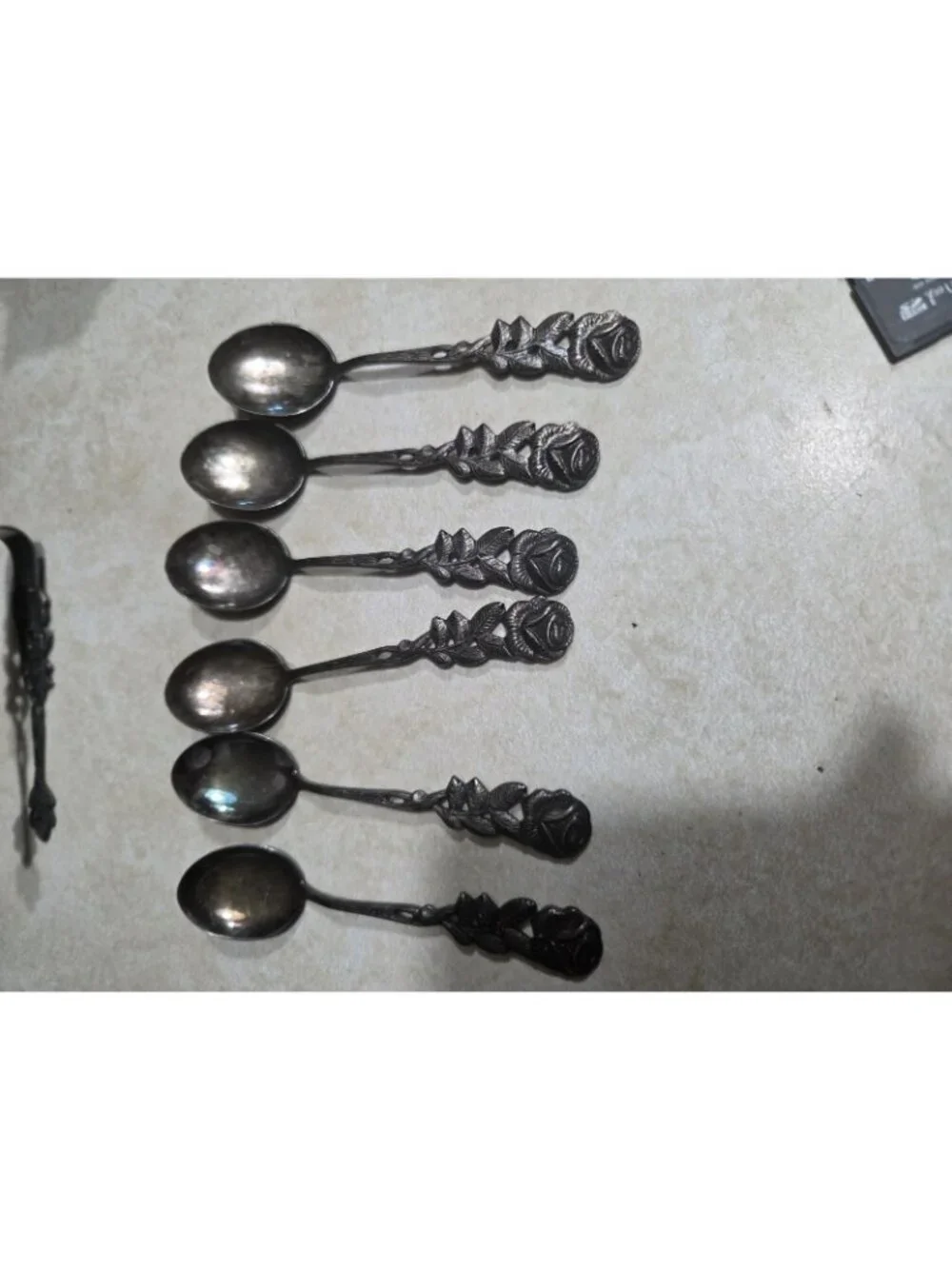 Set 6 Antiko 100 Hildesheimer Rose Collectable Spoons with Sugar Tongs Vintage